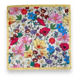 Yellow Edges Floral Satin Scarf 35” X 35” White Green Women Headscarf Scarve